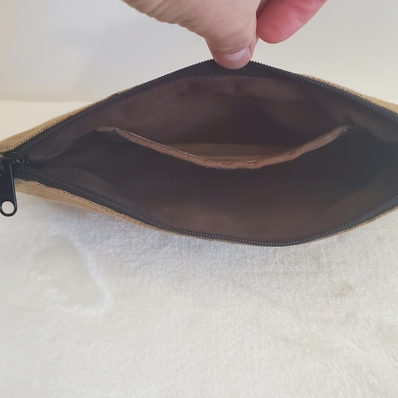 𝅺1154 Lill Studio Wristlet Clutch Bag Tan Brown Gold Swirl Design - Picture 8 of 9